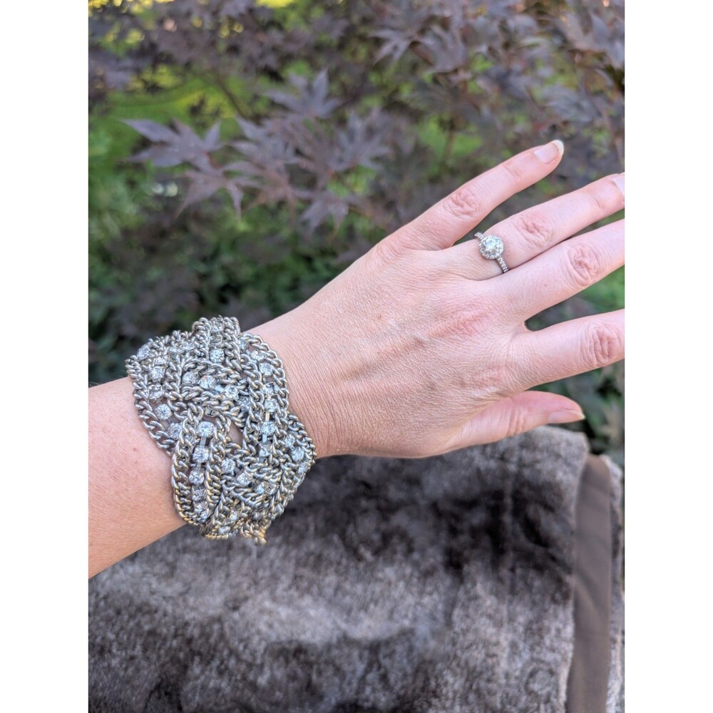 Stella & Dot Petra Braided Statement Bracelet Retired Silver Tone Rhinestone